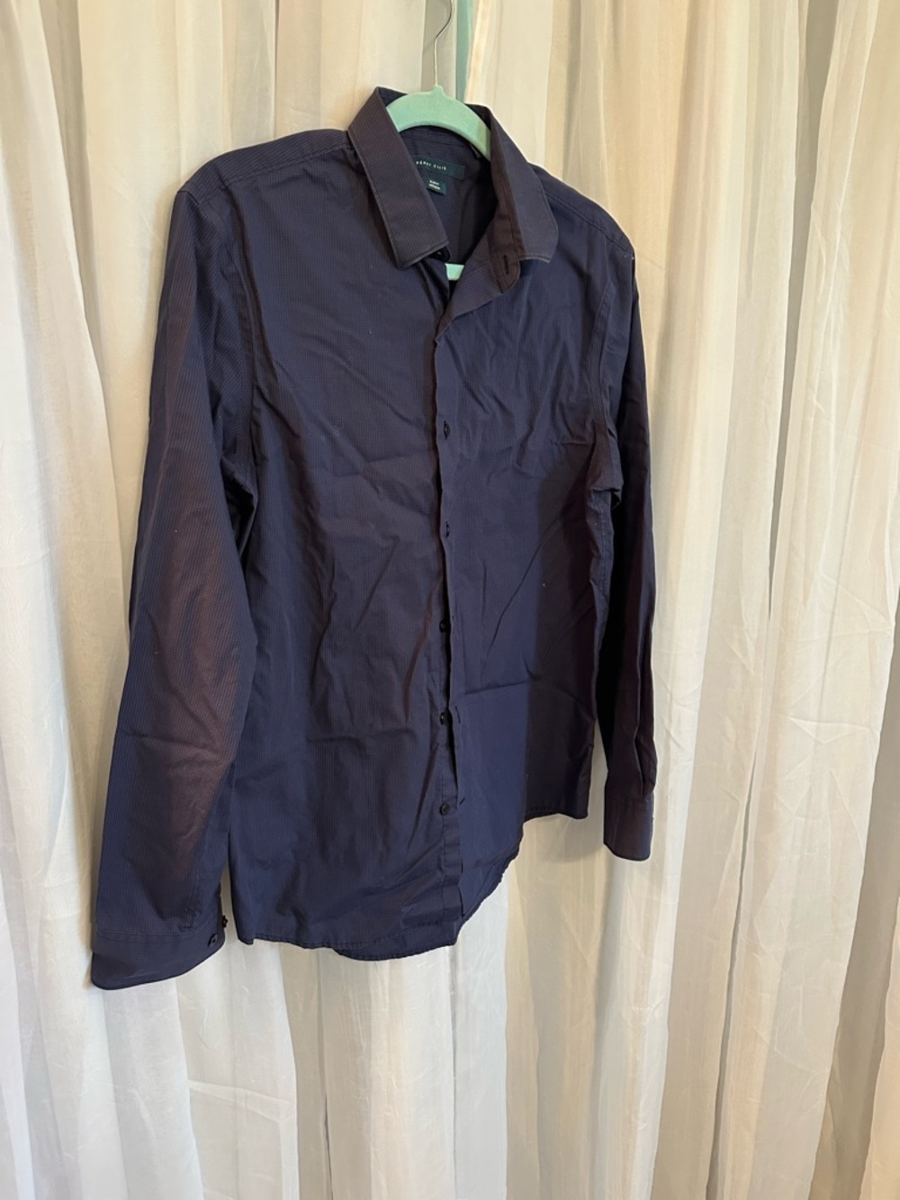 Perry Ellis Classic Men's Navy Slim Fit Button-Up Shirt - Picture 3 of 6